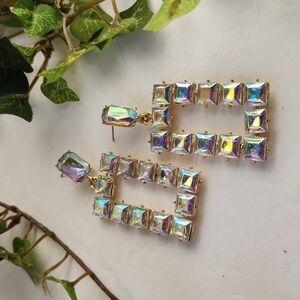 Rectangle Iridescent Drop Glam Earrings